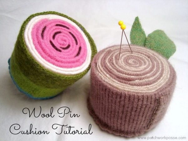 Wool Pincushions Tutorial / patchworkposse.com #pincushion #tutorial #wool #upcycle