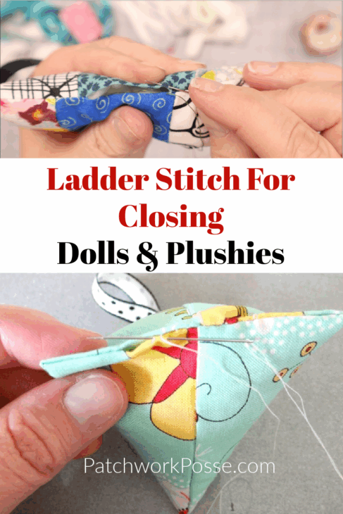 Ladder Stitch for Closing Dolls & Plushies 1 a collage of hands using the ladder stitch for closing