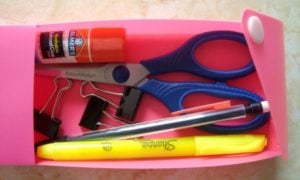 sewing notions in a pencil pouch.