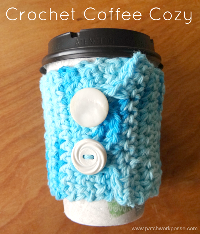 crochet coffee cozy tutorial with button closure