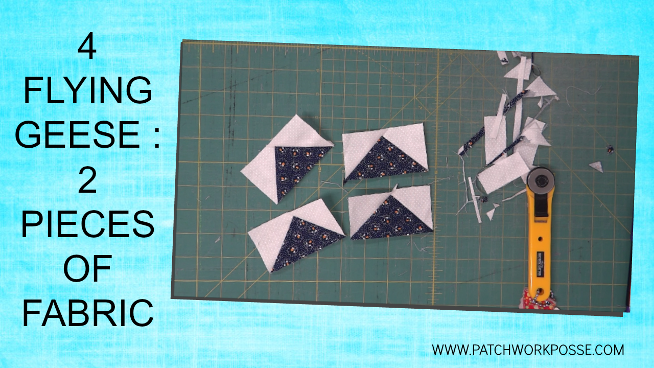 Learn how to sew 4 flying geese quilt blocks with 2 pieces of fabric!