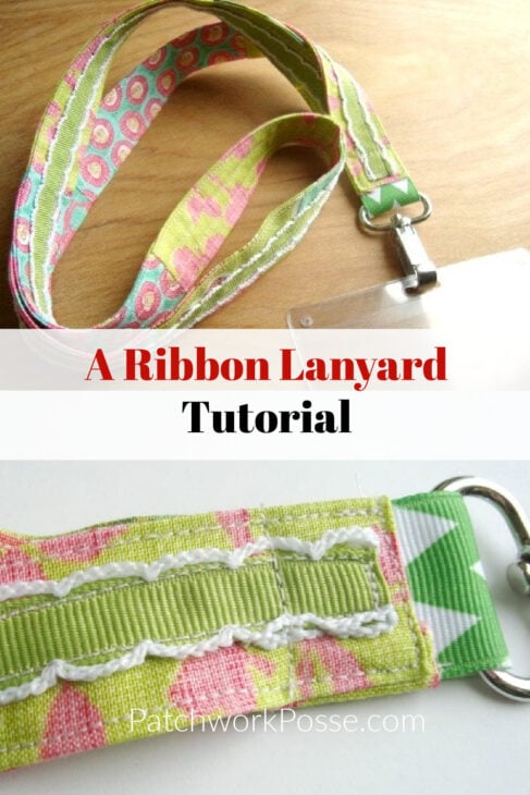 Quick & Easy - Ribbon Lanyard Tutorial 1 "a ribbon lanyard tutorial" with two closeup photos in the back of the lanyard