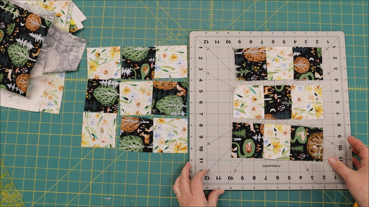 Step 8- Sew the squares together to make three rows.  