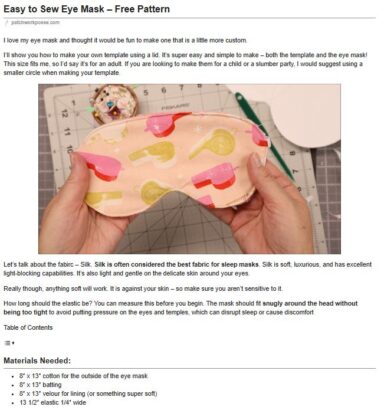 Easy to Sew Eye Mask - Free Pattern - Patchwork Posse