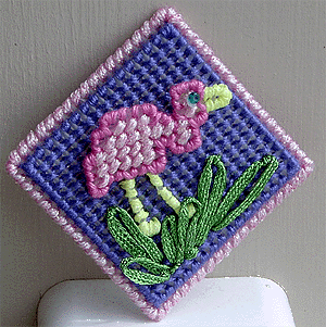15 Free Plastic Canvas Quilt Block Patterns 18 This plastic canvas flamingo pin celebrates summer and vacation fun. Stitch this project while on vacation or use to adorn clothing or bags.