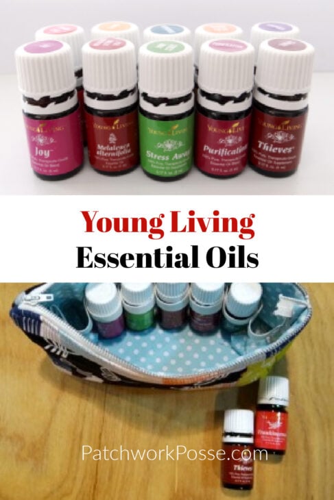 Young Living Frequently Asked Questions 1 Young Living essential oils are neatly arranged in a row. Below, a selection of these aromatic treasures nestles in an open patterned pouch on a wooden surface. Text in the image reads "Young Living Essential Oils.