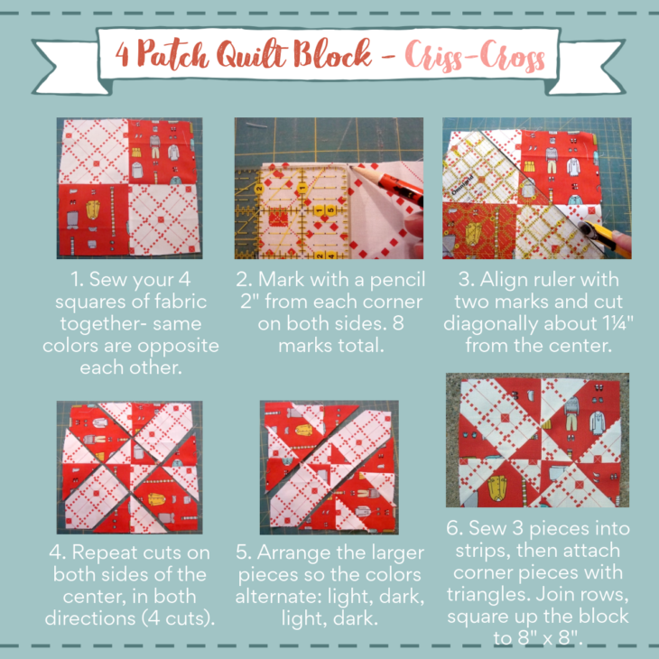 4 Patch Disappearing Quilt Block - Criss-Cross 3 4 patch quilt block - criss-cross