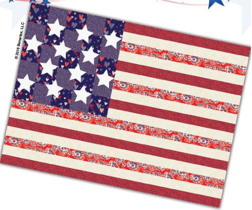 A stylized American Flag with white hearts and stars in the blue field, and red and white stripes featuring floral and heart patterns. The flag is shown at a slight angle.