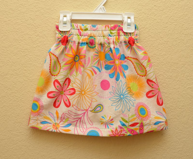 15 Easy Elastic Waist Skirt Patterns You Can Sew Today (All Free) 19 A colorful, floral-patterned skirt for a child hangs on a white plastic hanger against a beige wall. Featuring a gathered elastic waistband, this cheerful design is perfect inspiration for anyone searching for easy skirt sewing ideas or playful elastic waist skirt patterns. Bright flowers and whimsical shapes add to the charm of this handcrafted piece.