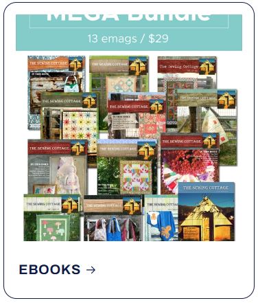 A collection of 13 Sewing Cottage e-magazines, available as a $29 bundle of shop patterns and planners.